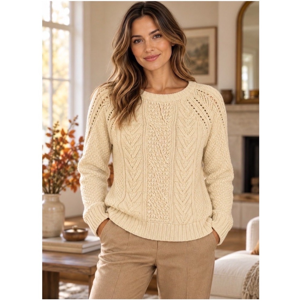 Gap Fisherman sweater Womens Cream Cable Knit Wool Blend Sweater Pullover Small
